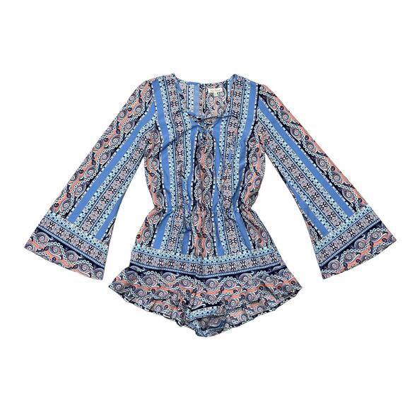 Red Camel Boho Chic Bell Sleeve Blue Romper Size XS - Picture 1 of 4